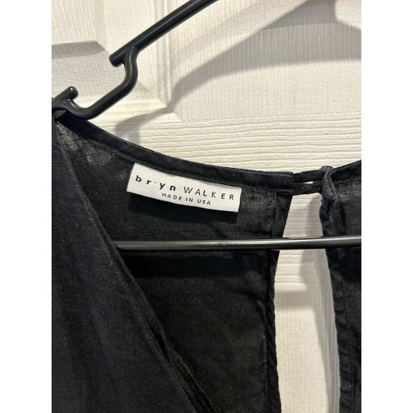 Bryn Walker 100% LINEN JUMPSUIT Size Large Cinched Waist Short Sleeve Black‎ - Picture 4 of 8